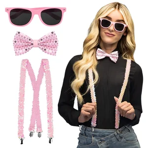 Boland - Set Pailletten lichtroze Roze - Volwassenen - Unisex - Showgirl - Bretels - Strik - Bril - Glitter pas cher