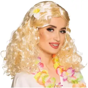Boland - Pruik Leilani met bloem Blond - Krullen - Halflang - Vrouwen - Danser/danseres