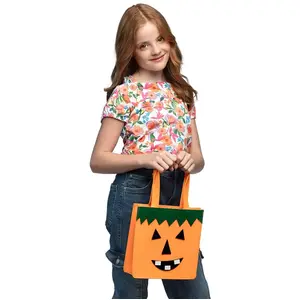 Boland 73219 - Sac citrouille en feutre - 23 x 23 x 9 cm - Sac de bonb... pas cher