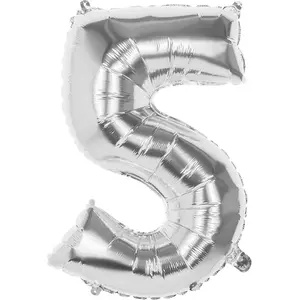 Boland 22035 Ballon gonflable en forme de chiffre « 5 » Argent 86 cm pas cher