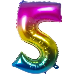 Boland - Folieballon '5' regenboog (86 cm) 5 - Multi - Cijfer ballon pas cher