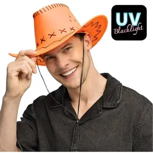 Boland - Hoed cowboy Savanne neonoranje Neon,Oranje - 58 - Volwassenen - Unisex - Festival - UV Blacklight