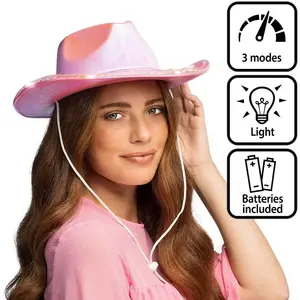 Boland - LED hoed cowboy Pearl roze Roze - 58 - Volwassenen - Unisex - Festival - met LED lampjes