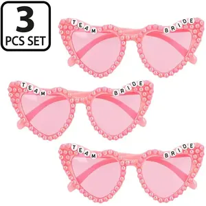 Boland - Set 3 partybrillen Pearl 'Team bride' Roze - Volwassenen - Geen verkleedthema - Bride-to-Be - Bruiloft