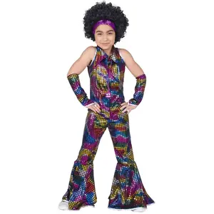 Funny Fashion Disco Jumpsuit Rainbow Glitter | Maat 140 | Meisjes | VerkleedkledingVendu parbol