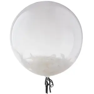 Ballon bulle transparent avec plumes blanches 45 cm pas cher