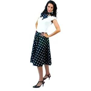 Verkleedpak rok en sjaal zwart (met witte stippen) Rock 'N Roll Skirt Black Onesize pas cher