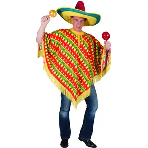 Comparateur de prix : Poncho - GENERIQUE - Mexicain - Adulte - Rayures obliques - Motifs piments et sombreros