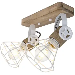 STEINHAUER Plafonnier plafonnier en bois applique murale industrielle orientable, métal blanc, 2x douilles E27, LxlxH 27x14x27 cm pas cher