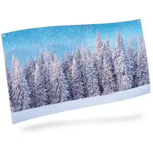 Toile de fond de Noël en tissu Forêt enneigé - 300 x 150 cm - My Village Multicouleur pas cher