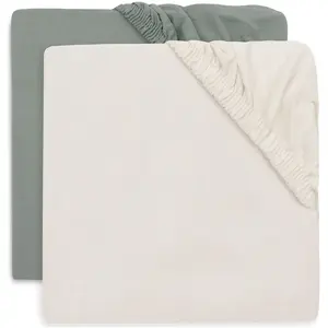 Jollein Lot de 2 draps housses en jersey Sea Green-Ivory (60 x 120 cm) pas cher