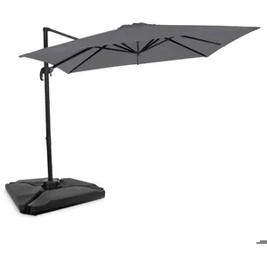VONROC Parasol Porte-à-faux Pisogne 300x300cm - Premium parasol - Gris - Incl. Dalles de parasol remplissables. pas cher