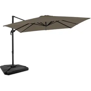VONROC Premium Zweefparasol Pisogne 300x300cm   Incl. vulbare tegels, kruisvoet & beschermhoes   Vierkante parasol   360 ° Draaibaar - Kantelbaar   UV werend doek - Taupe pas cher