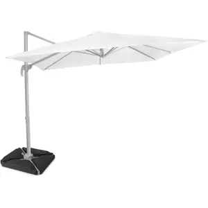 VONROC Premium Zweefparasol Pisogne 300x300cm Incl. vulbare tegels, kruisvoet & beschermhoes Vierkante parasol 360 ° Draaibaar - Kantelbaar UV werend doek - Wit pas cher