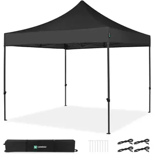 VONROC Partytent - 3x3 m Premium easy-up Partytent - Modulair Ontwerp Opvouwbaar Waterdicht Stalen Frame - 50+ UV Bescherming - Incl. Opbergtas - Zwart pas cher