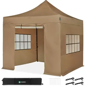 VONROC Easy-Up Partytent   3x3 m - Premium easy-up Partytent - Set incl. Zijwanden - Modulair Ontwerp   Opvouwbaar   Waterdicht   Stalen Frame - 50+ UV Bescherming - Incl. Opbergtas - Beige
