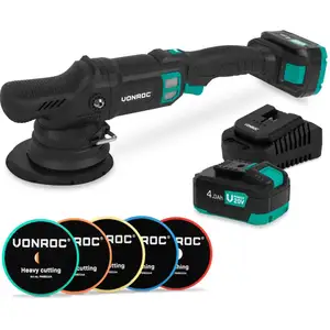 VONROC PRO Polisseuse à double action 20 V   Ø 150 mm Avec 2 batteries...