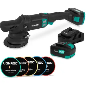 VONROC PRO Dual Polisseuse Action 20 V   Ø 125 mm Avec 2 batteries 4,0...
