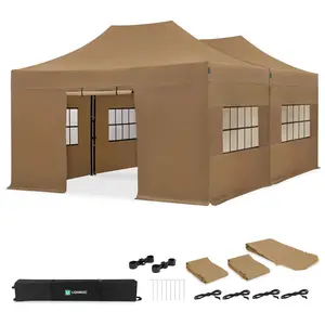VONROC Partytent 6x4.5 m Premium easy-up Partytent - Set incl. 2x Tent, Zijwanden en Kop-pelsysteem - Modulair Ontwerp Opvouwbaar Waterdicht Stalen Frame - 50+ UV Bescher-ming - Incl. Opbergtassen Beige pas cher
