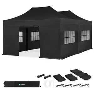 VONROC Partytent 6x4.5 m Premium easy-up Partytent - Set incl. 2x Tent, Zijwanden en Kop-pelsysteem - Modulair Ontwerp Opvouwbaar Waterdicht Stalen Frame - 50+ UV Bescher-ming - Incl. Opbergtassen Zwart pas cher