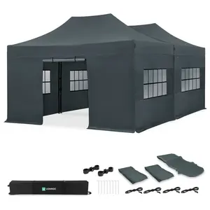 VONROC Partytent 6x4.5 m Premium easy-up Partytent - Set incl. 2x Tent, Zijwanden en Kop-pelsysteem - Modulair Ontwerp Opvouwbaar Waterdicht Stalen Frame - 50+ UV Bescher-ming - Incl. Opbergtassen Grijs pas cher