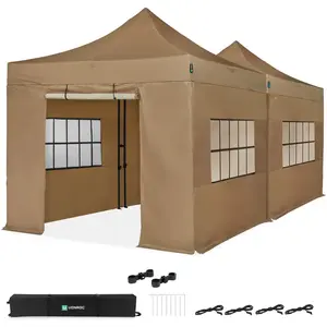 VONROC Partytent 6x3 m Premium easy-up Partytent - Set incl. 2x Tent, Zijwanden en Kop-pelsysteem - Modulair Ontwerp Opvouwbaar Waterdicht Stalen Frame - 50+ UV Bescher-ming - Incl. Opbergtassen Beige pas cher