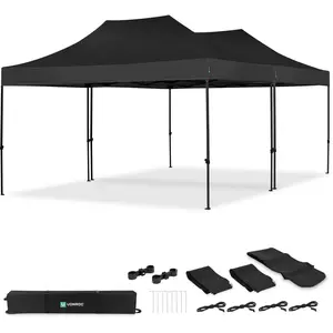 VONROC Partytent 6x4.5 m Premium easy-up Partytent - Set incl. 2x Tent en 1x Koppelsys-teem - Modulair Ontwerp Opvouwbaar Waterdicht Stalen Frame - 50+ UV Bescherming - Incl. Opbergtassen Zwart pas cher