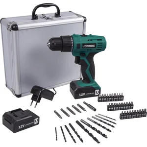 VONROC Accuboormachine   12V Li-Ion   Incl. aluminium opbergkoffer, 46 accessoires, 2x accu & lader
