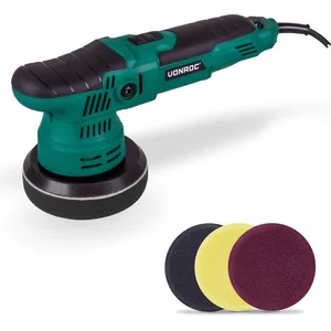 VONROC Set polisseuse excentrique 650W - Double action 125mm - 4 Disques de polissage et plateau de support inclus pas cher