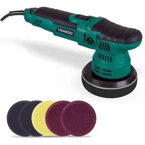 VONROC Polisseuse double action 650W - 125mm - 7 éponges et plateau de...