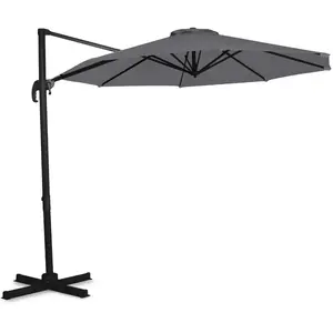 VONROC Parasol déporté rond 3 mètres de diamètre 360°C pivotant Voile Protection UV Indice 50+ - Gris - Parasol Bardolino pas cher