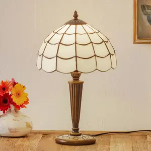 LumiLamp Tiffany Tafellamp Ø 25x43 cm Wit Bruin Glas Tiffany Bureaulam...Vendu parbol