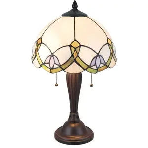 Lumilamp Tiffany Tafellamp Ø 30x50 cm Beige Groen Glas BloemenVendu parbol