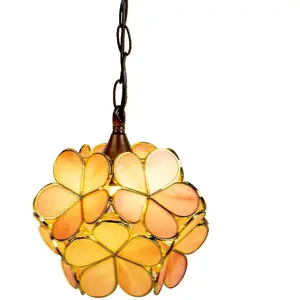 Lumilamp Hanglamp Tiffany 21x21x17/90 cm Roze Geel Glas Bloemen pas cher