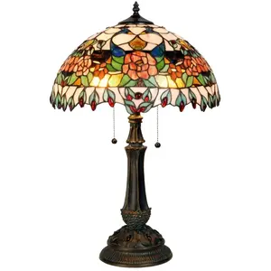 Lumilamp Tiffany Tafellamp Ø 41x67 cm Rood Groen Glas Roos