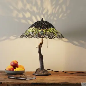 LumiLamp Tiffany Tafellamp Ø 47x58 cm Groen Glas Tiffany Bureaulamp pas cher