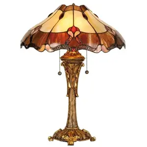 LumiLamp Tiffany Tafellamp Ø 40x53 cm Rood Beige Glas Driehoek Tiffany BureaulampVendu parbol