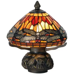 Lumilamp Tiffany Tafellamp Ø 22x21 cm Bruin Rood Glas Libelle