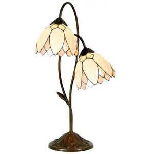 Lumilamp Tiffany Tafellamp Ø 33x61 cm Beige Bruin Glas BloemenVendu parbol