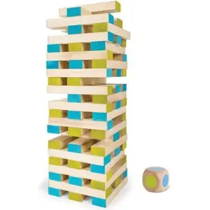 Buitenspeel Toys Ga277 Large Tower Wooden Block Stacking Game, Naturalbluegreen pas cher
