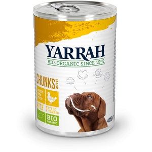 Comparateur de prix : 405g Yarrah Bio Chunks, poulet, orties, tomates - Pâtée pour chien
