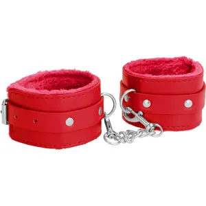 Ouch! Plush Fluweelzachte Kunstleren Handboeien - Rood