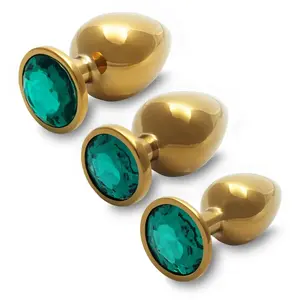 Shots - Ouch! OU804GLD - Round Gem Butt Plug - Large - Gold / Emerald ...Vendu parbol