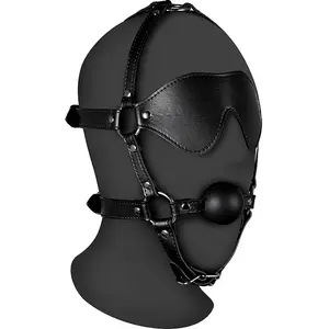 SHOTS Blindfolded Head Harness with Solid Ball Gag - Black