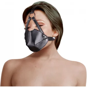 Shots - Ouch! Head Harness with Mouth Cover and Breath Ball Gag - Black