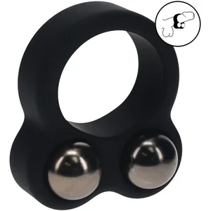 Liquid Silicone Double Weighted Ball Cockring - BlackVendu parbol