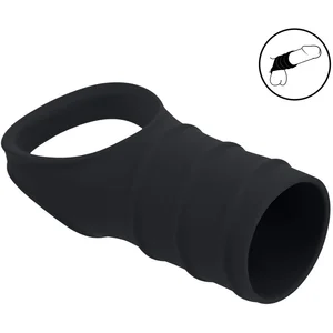 Silicone Cockring and Ribbed Sleeve - BlackVendu parbol