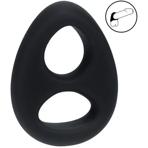 Double Liquid Silicone Cock and Ball Ring - Black