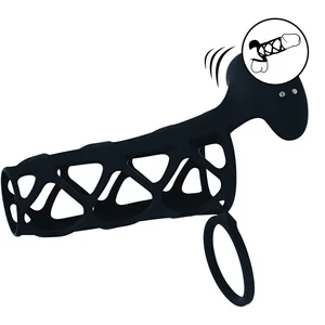 Vibrating Cage Silicone Cock Sleeve and Ball Ring - BlackVendu parbol