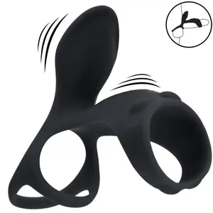 Vibrating Silicone Cock and Ball Ring with Shaft Loop - BlackVendu parbol